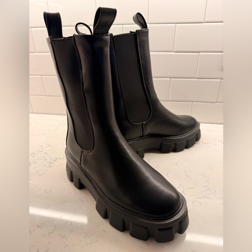 READYSALTED Black Chunky Platform Mid Calf Chelsea Boots Women’s Size 10 - Picture 5 of 11